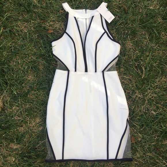 New Black & White Tobi stretch Midi Dress W/Mesh - Picture 1 of 8